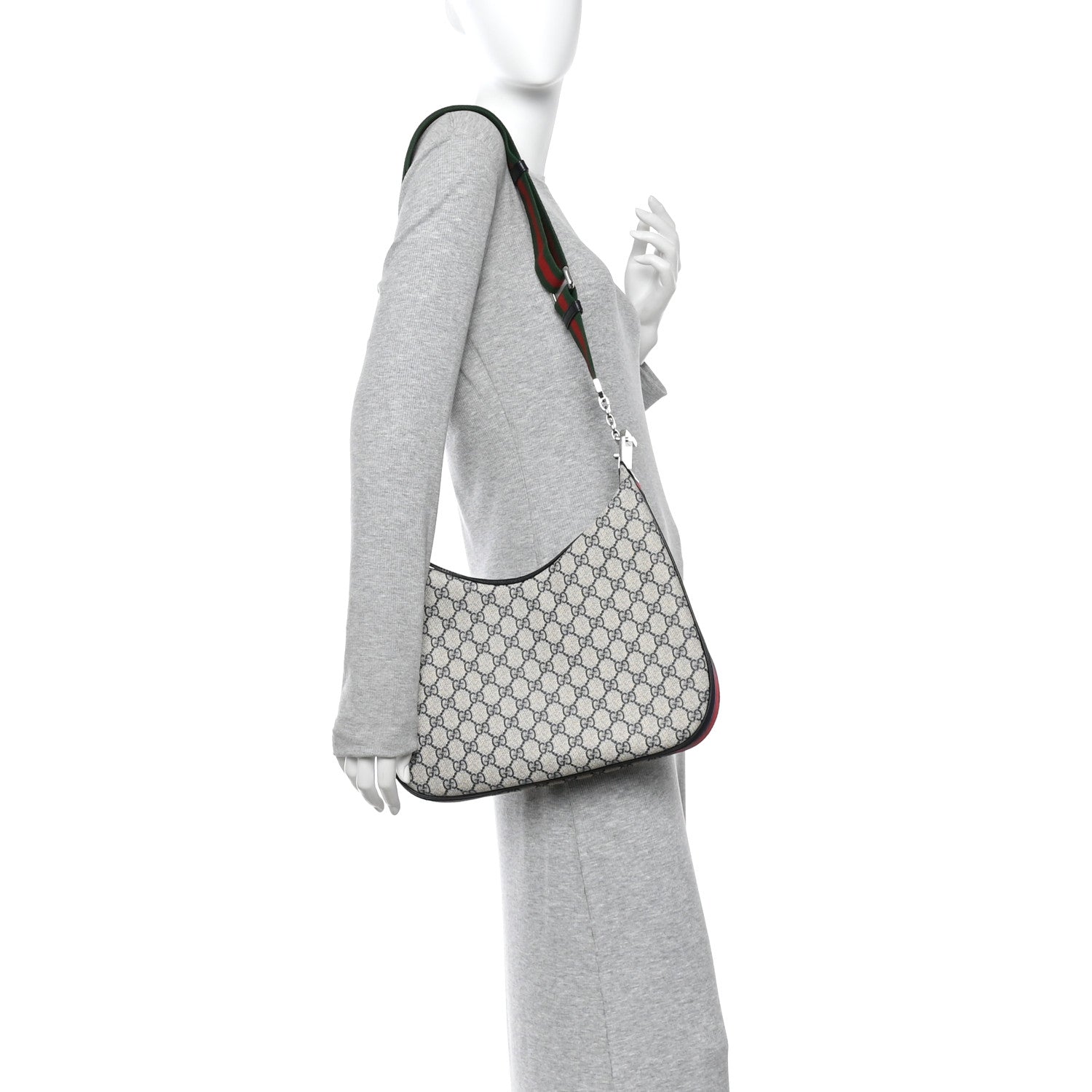 GG Supreme Monogram Textured Calfskin Web Large Attache Shoulder Bag Beige Blue