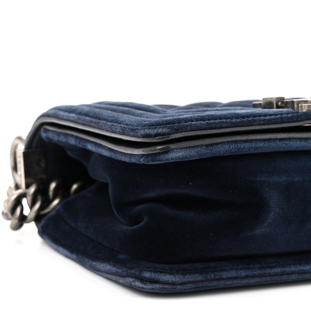Velvet Quilted Small Boy Flap Blue