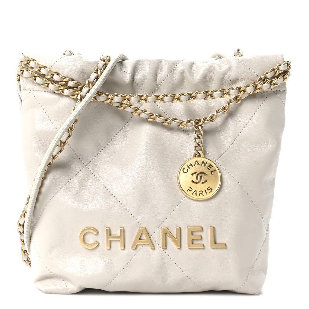 Shiny Calfskin Quilted Mini Chanel 22 Light Grey