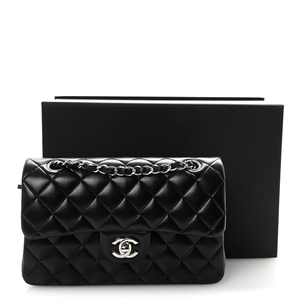 Lambskin Quilted Small Double Flap Black