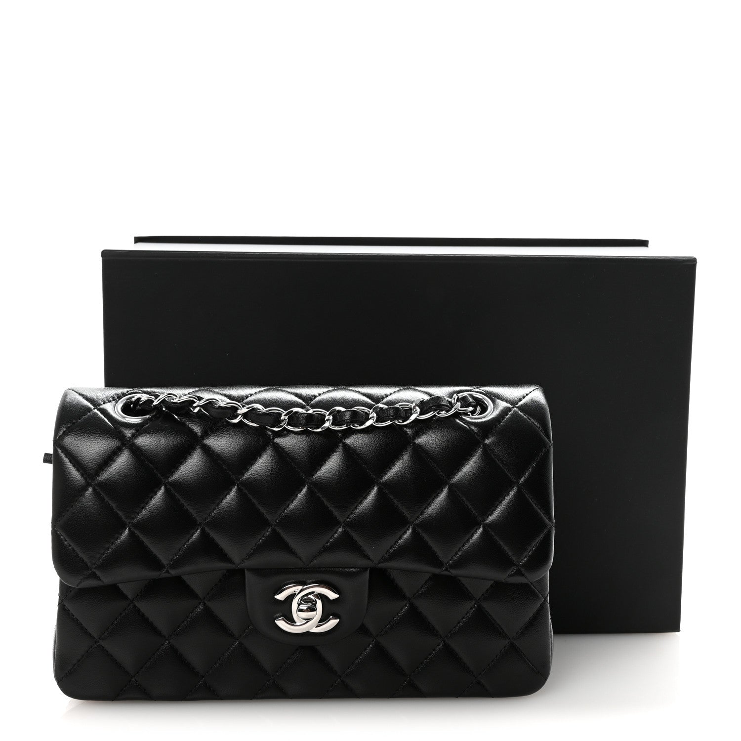 Lambskin Quilted Small Double Flap Black