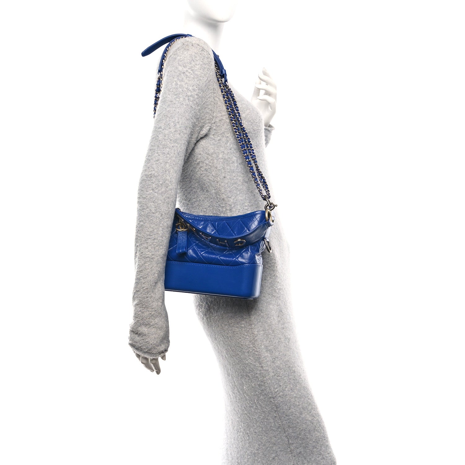 Aged Calfskin Quilted Medium Gabrielle Logo Hobo Blue