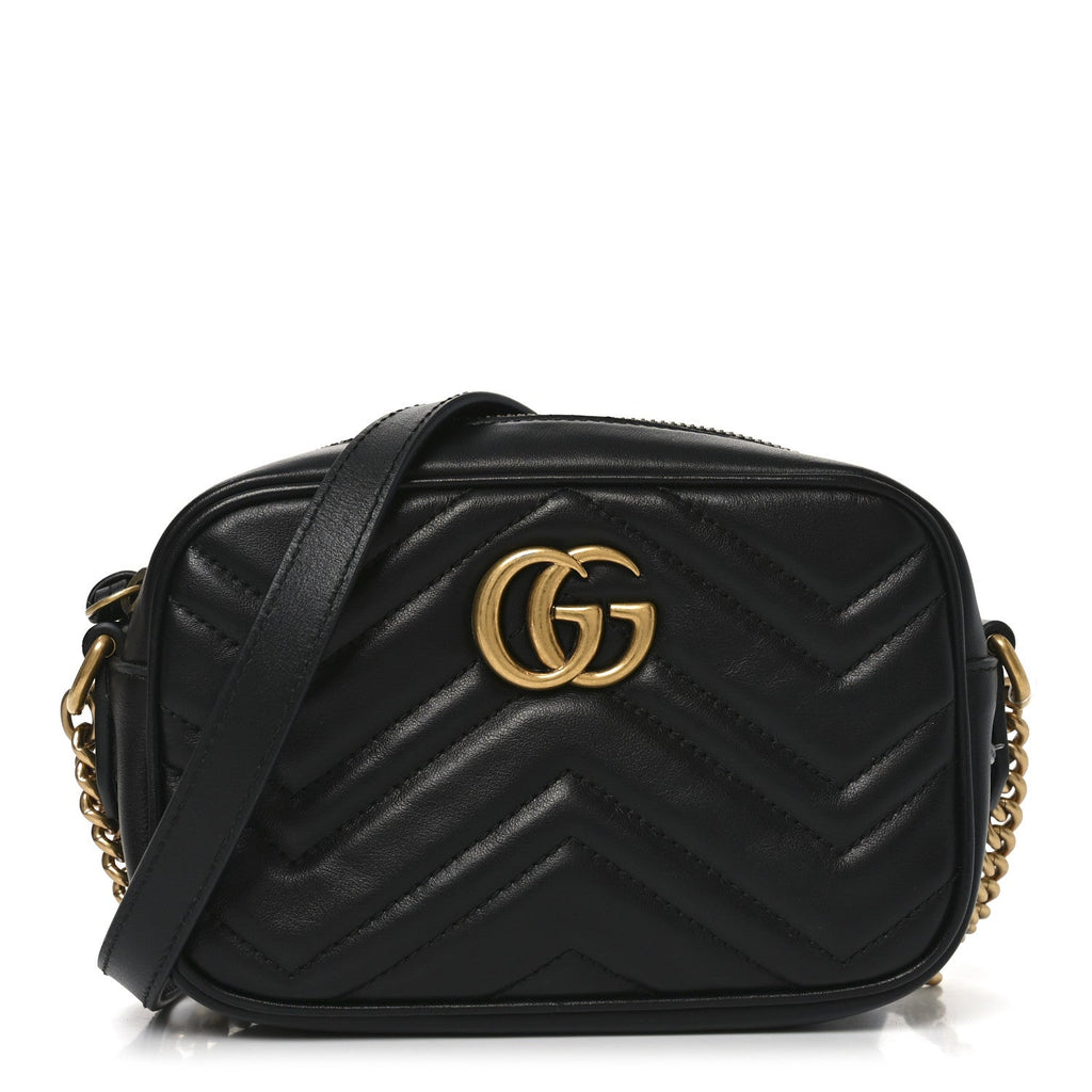 Calfskin Matelasse Mini GG Marmont Chain Shoulder Bag Black