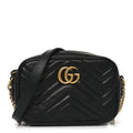 Calfskin Matelasse Mini GG Marmont Chain Shoulder Bag Black