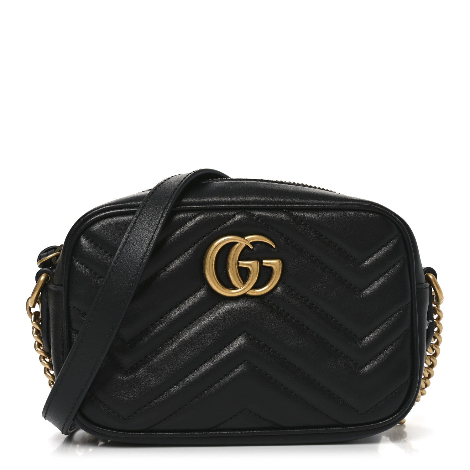 Calfskin Matelasse Mini GG Marmont Chain Shoulder Bag Black