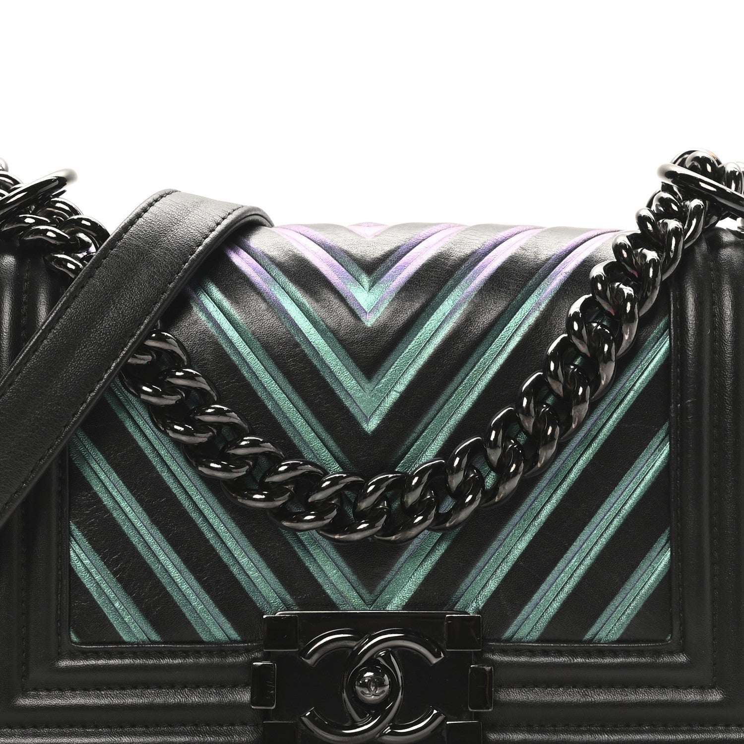 Calfskin Painted Chevron Embossed Medium Boy Flap Black