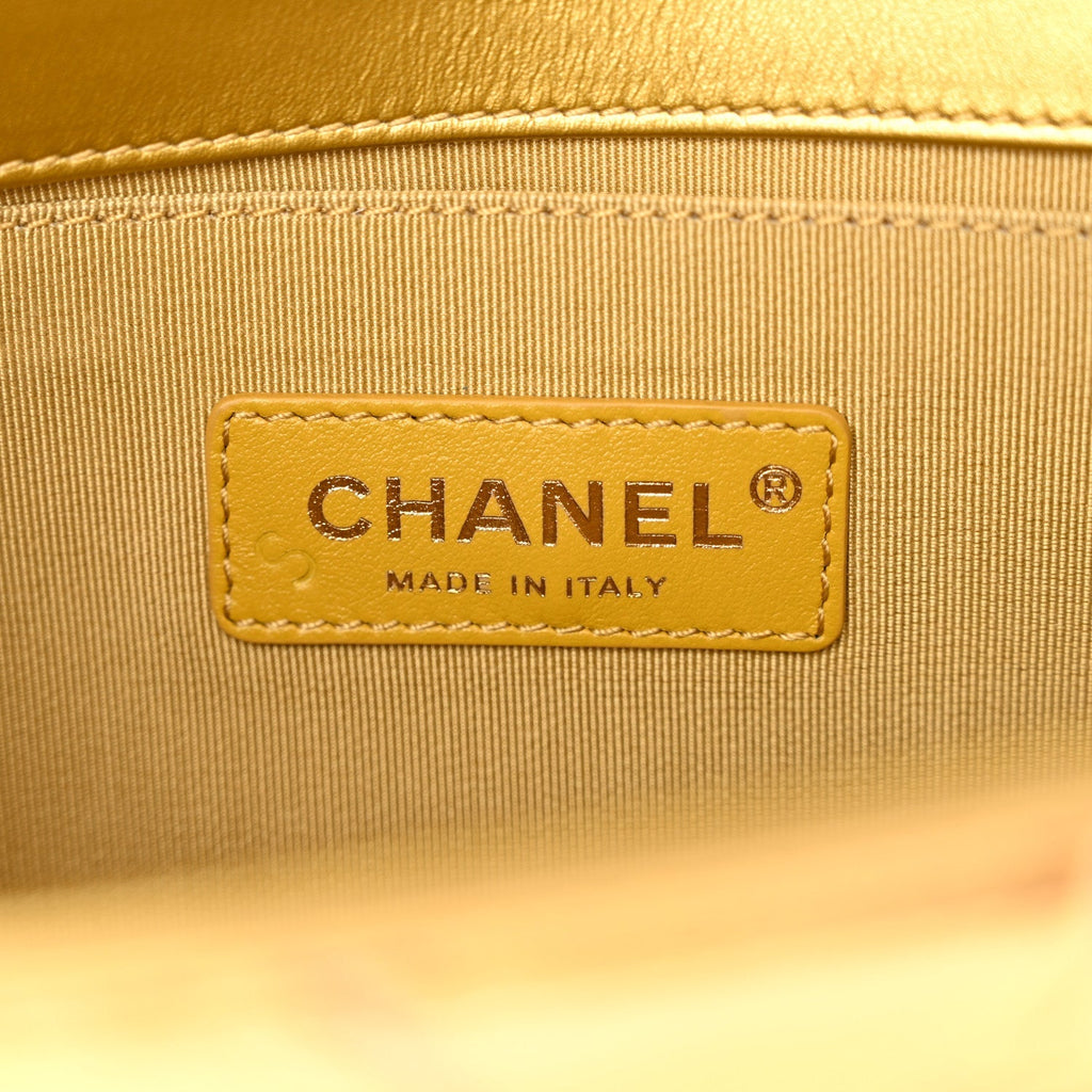 Metallic Calfskin Crocodile Embossed Graffiti Medium Cocodile Boy Flap Gold