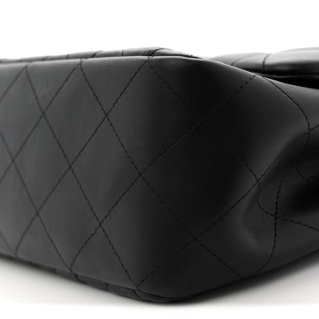 Lambskin Quilted Jumbo Double Flap Black