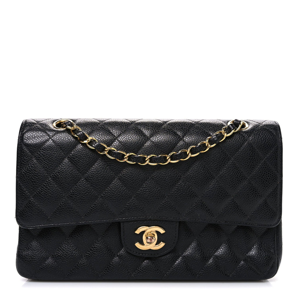 Caviar Quilted Medium Double Flap Black