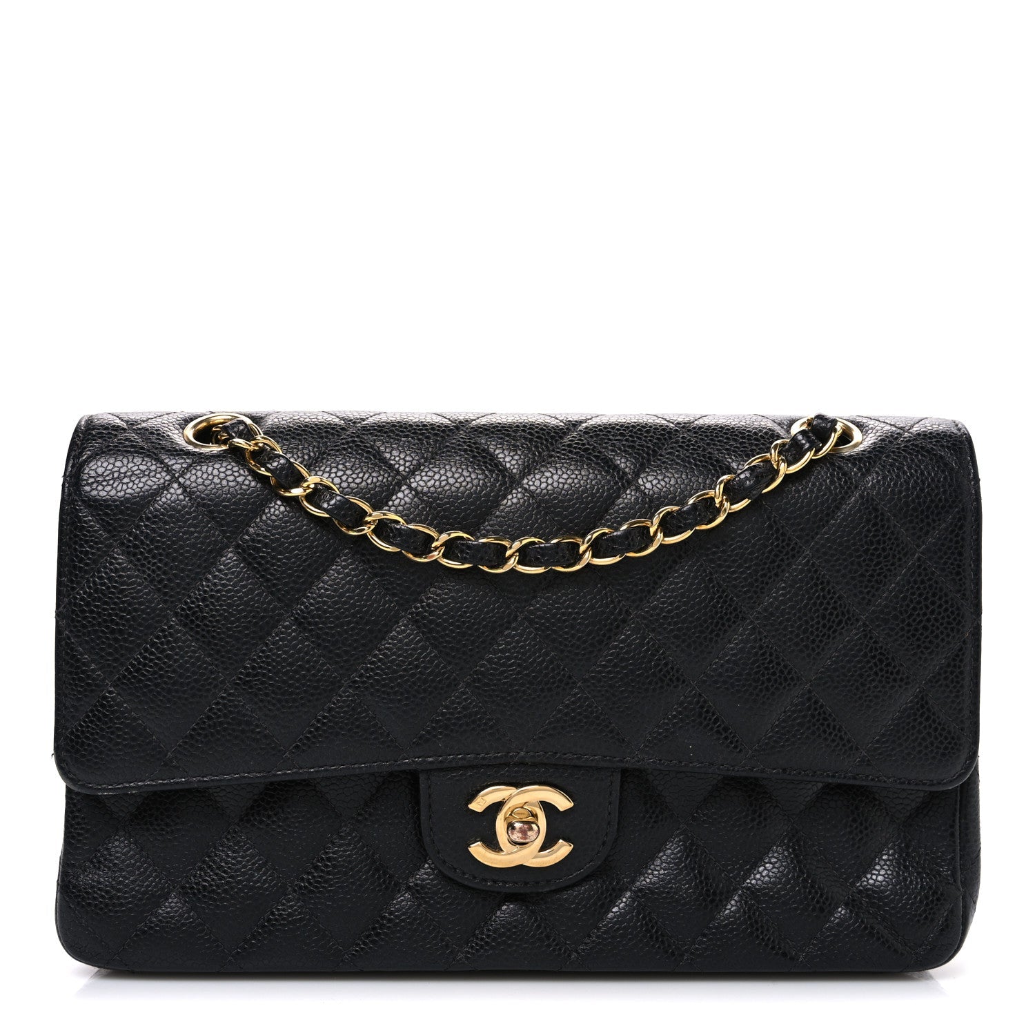 Caviar Quilted Medium Double Flap Black