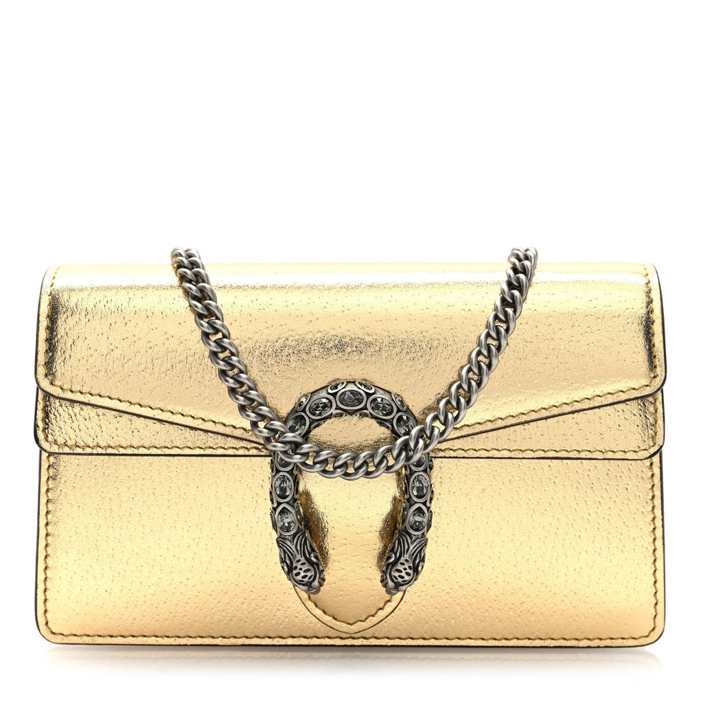 Metallic Calfskin Super Mini Dionysus Shoulder Bag Gold
