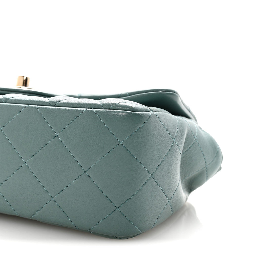Lambskin Quilted Mini Rectangular Flap Green