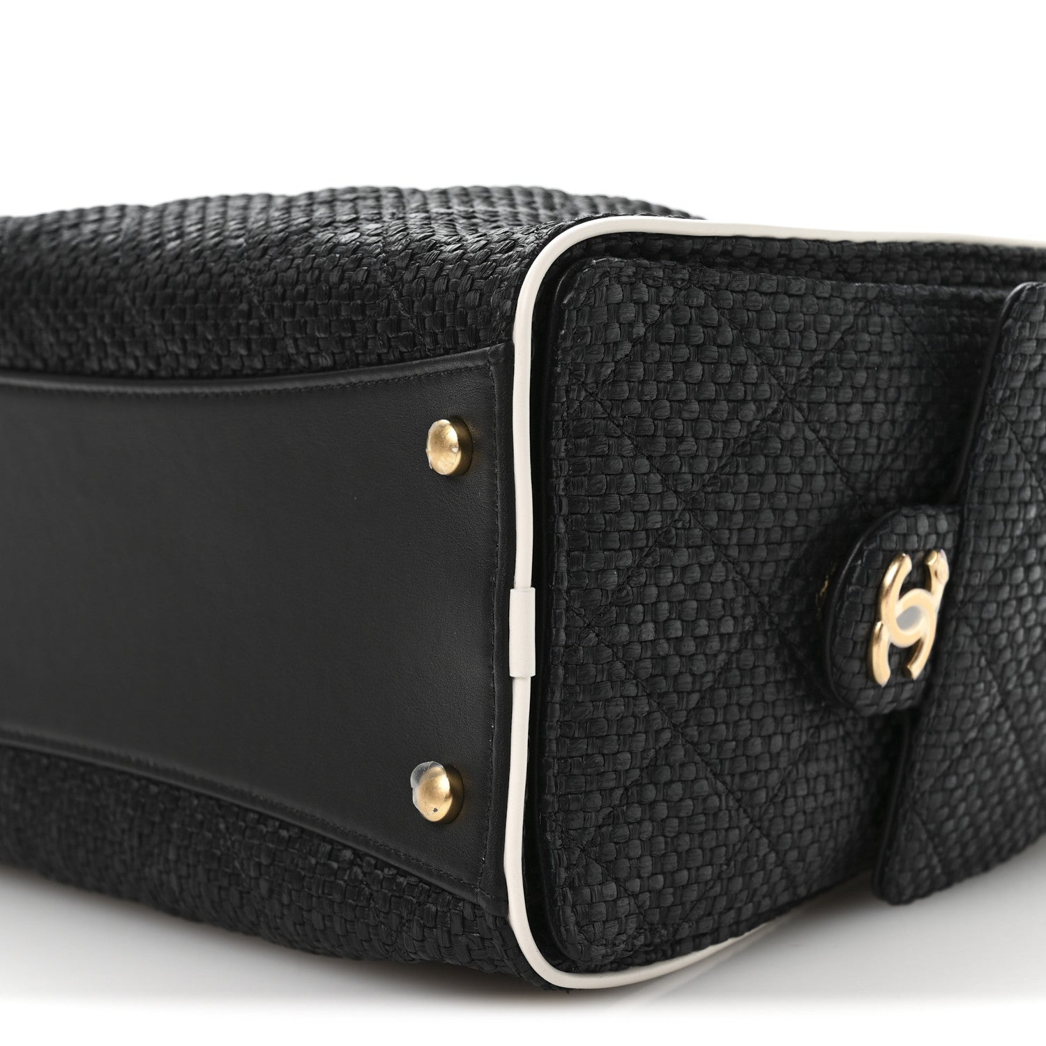 Braided Raffia Calfskin Small Chanel 25 Handbag Black White