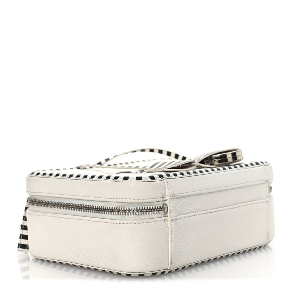Caviar Quilted Striped Medium CC Filigree Vanity Case White Black