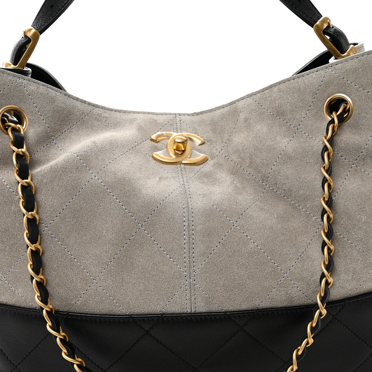 Suede Calfskin Shiny Lambskin Quilted Small Coco Base Shopping Bag Grey Black