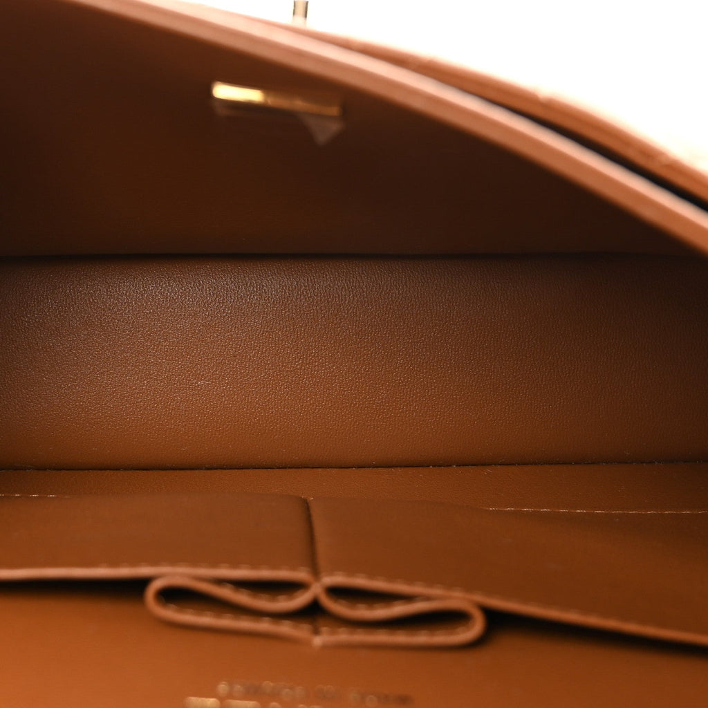 Lambskin Quilted Medium Double Flap Brown