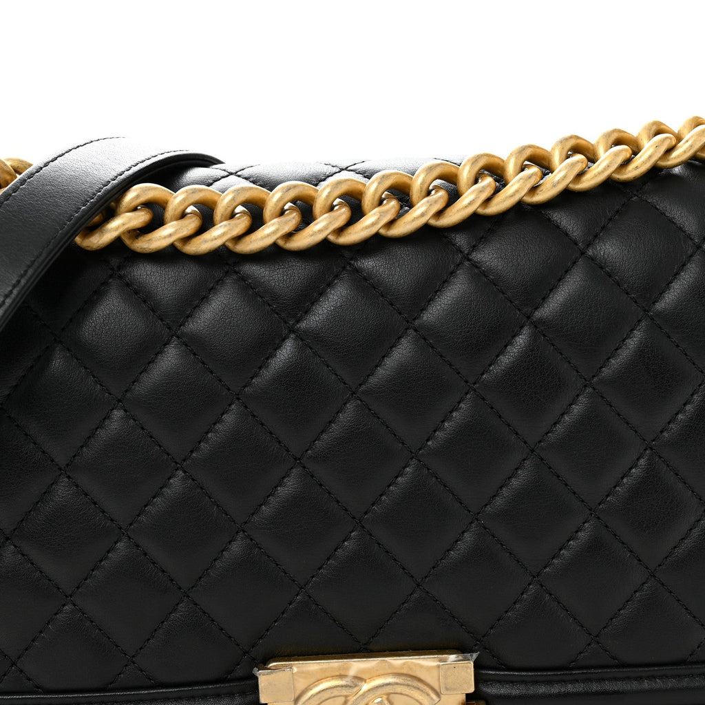 Calfskin Quilted Medium Boy Flap Black