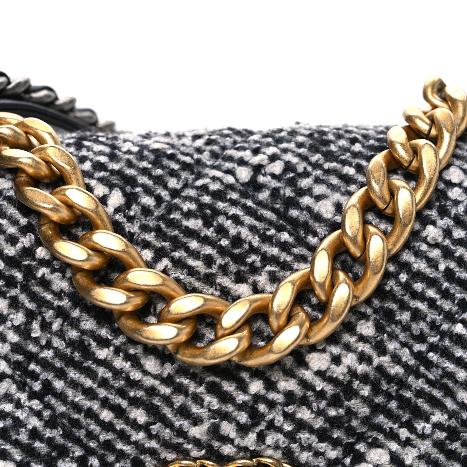 Tweed Quilted Medium Chanel 19 Flap Grey
