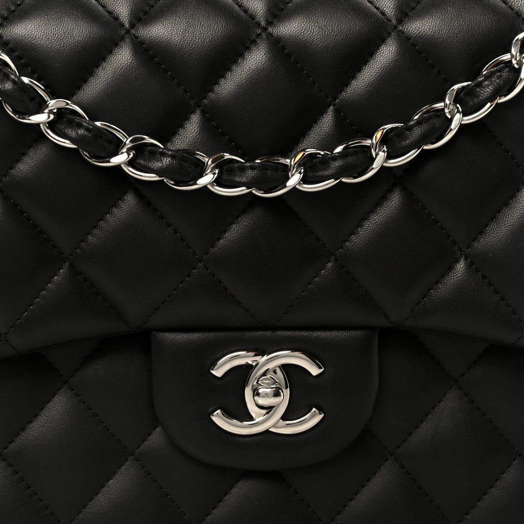 Lambskin Quilted Jumbo Double Flap Black