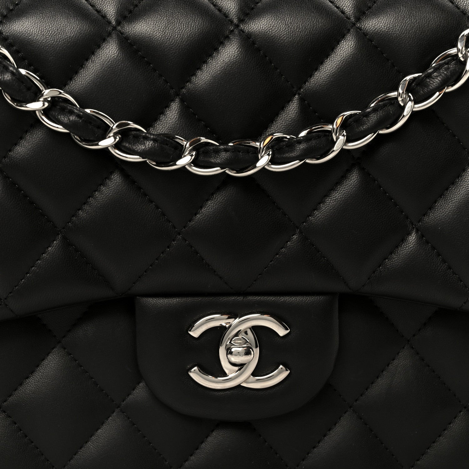 Lambskin Quilted Jumbo Double Flap Black