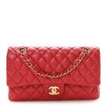 Caviar Quilted Medium Double Flap Red