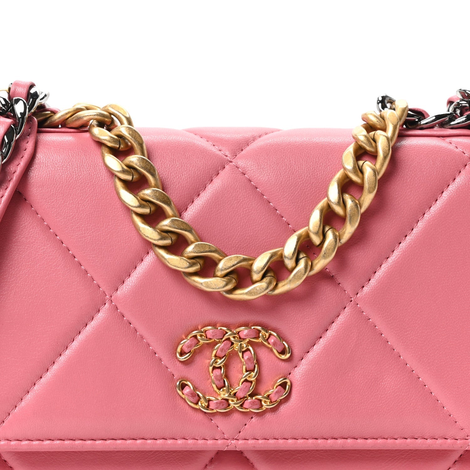 Lambskin Quilted Chanel 19 Wallet On Chain WOC Pink
