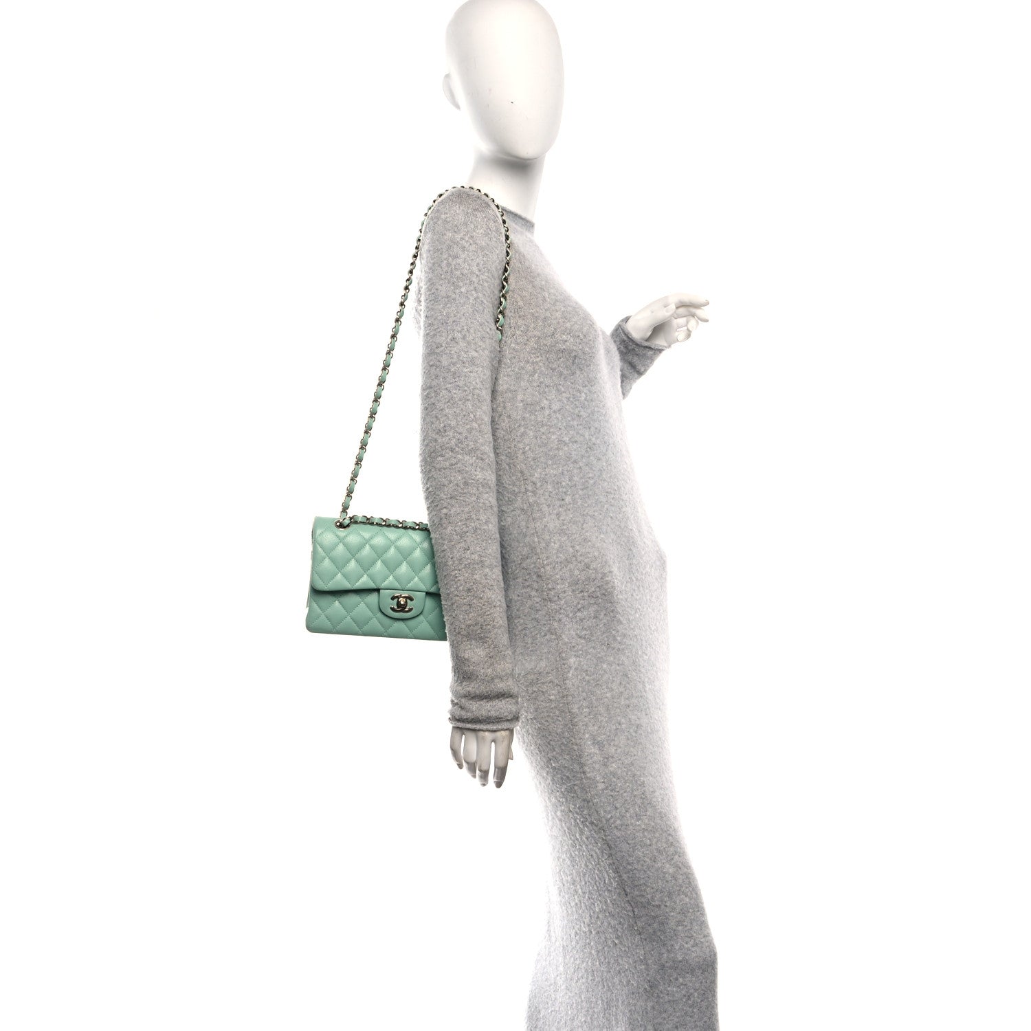 Caviar Quilted Small Double Flap Light Green