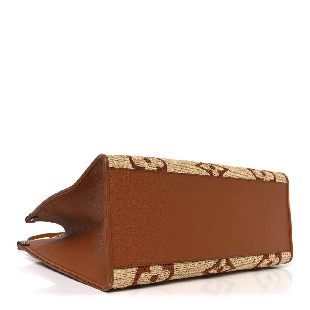 Raffia Calfskin Monogram Giant Onthego GM Tan