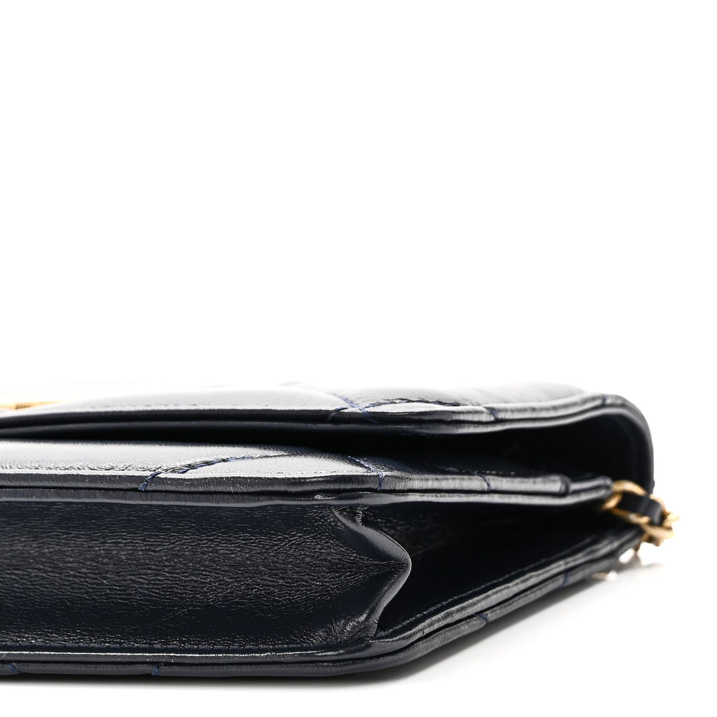 Lambskin Quilted Wallet On Chain WOC Navy