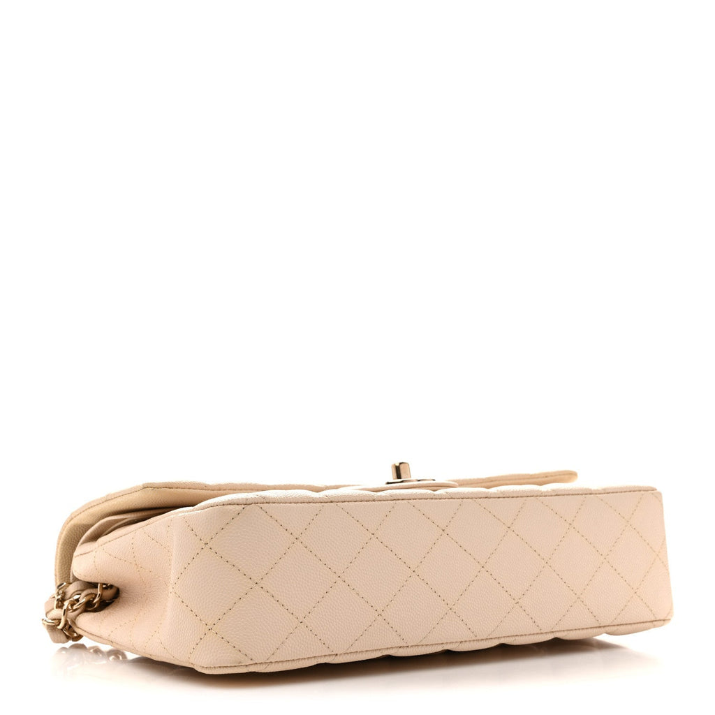 Caviar Quilted Medium Double Flap Light Beige