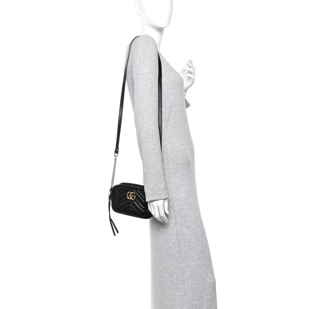 Calfskin Matelasse Mini GG Marmont Chain Shoulder Bag Black