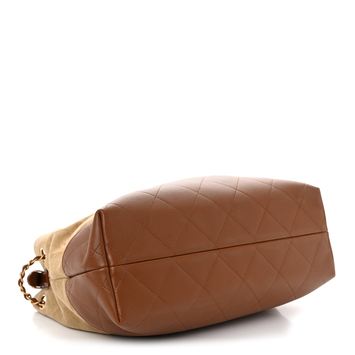 Suede Calfskin Shiny Lambskin Quilted Small Coco Base Shopping Bag Beige Camel