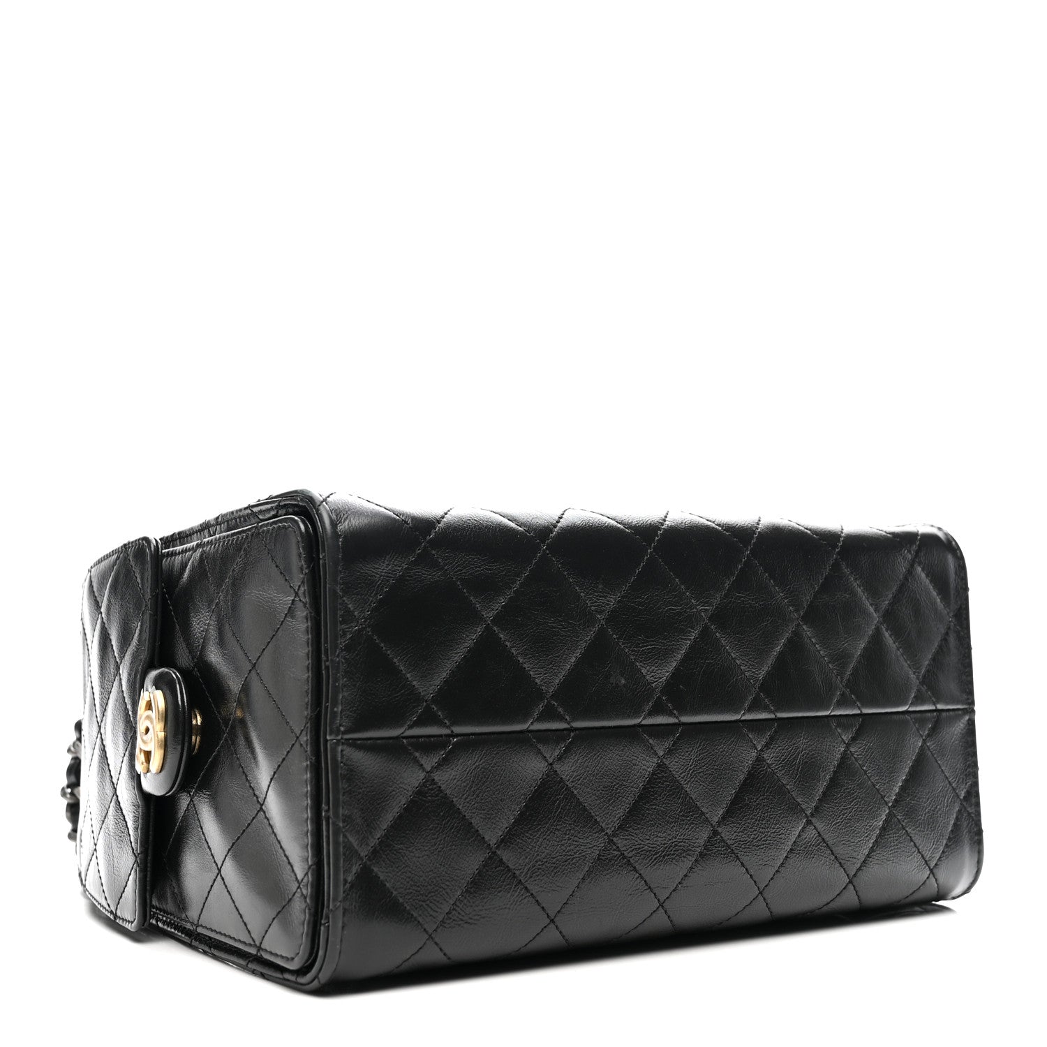 Shiny Crumpled Calfskin Quilted Small Chanel 25 Handbag Black