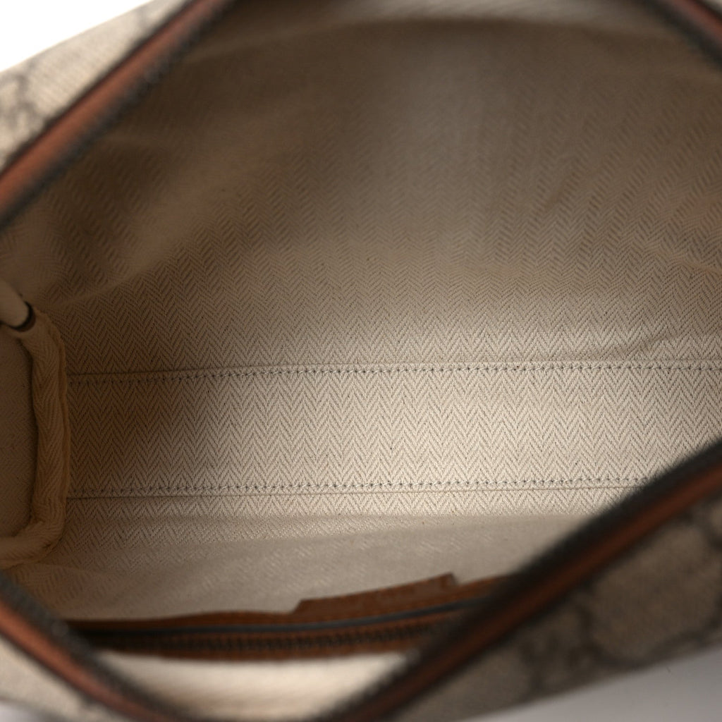 GG Supreme Monogram Textured Calfskin Emblem Small Crossbody Beige Ebony Old Sundial