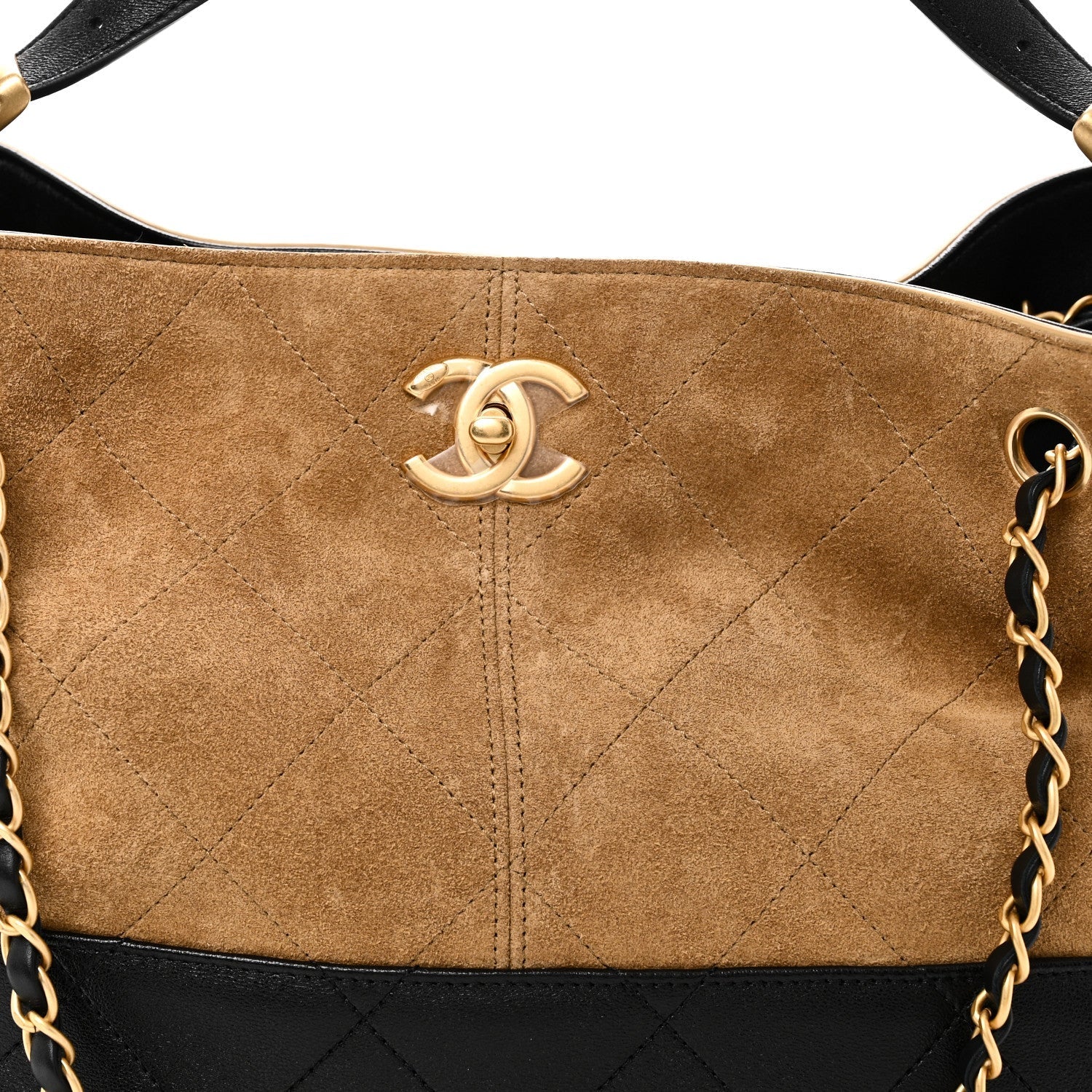 Suede Calfskin Shiny Lambskin Quilted Small Coco Base Shopping Bag Beige Black