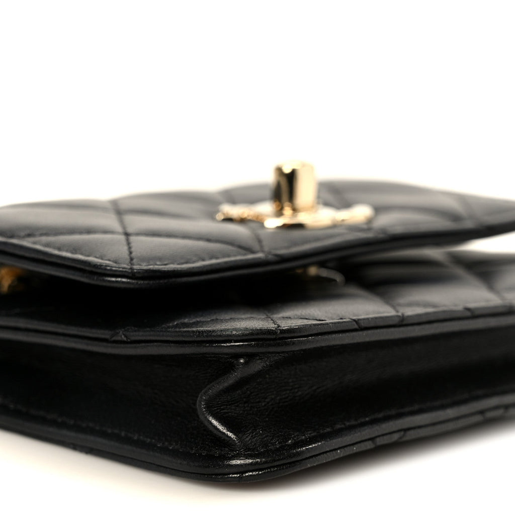 Lambskin Quilted Trendy CC Card Holder On Chain Black