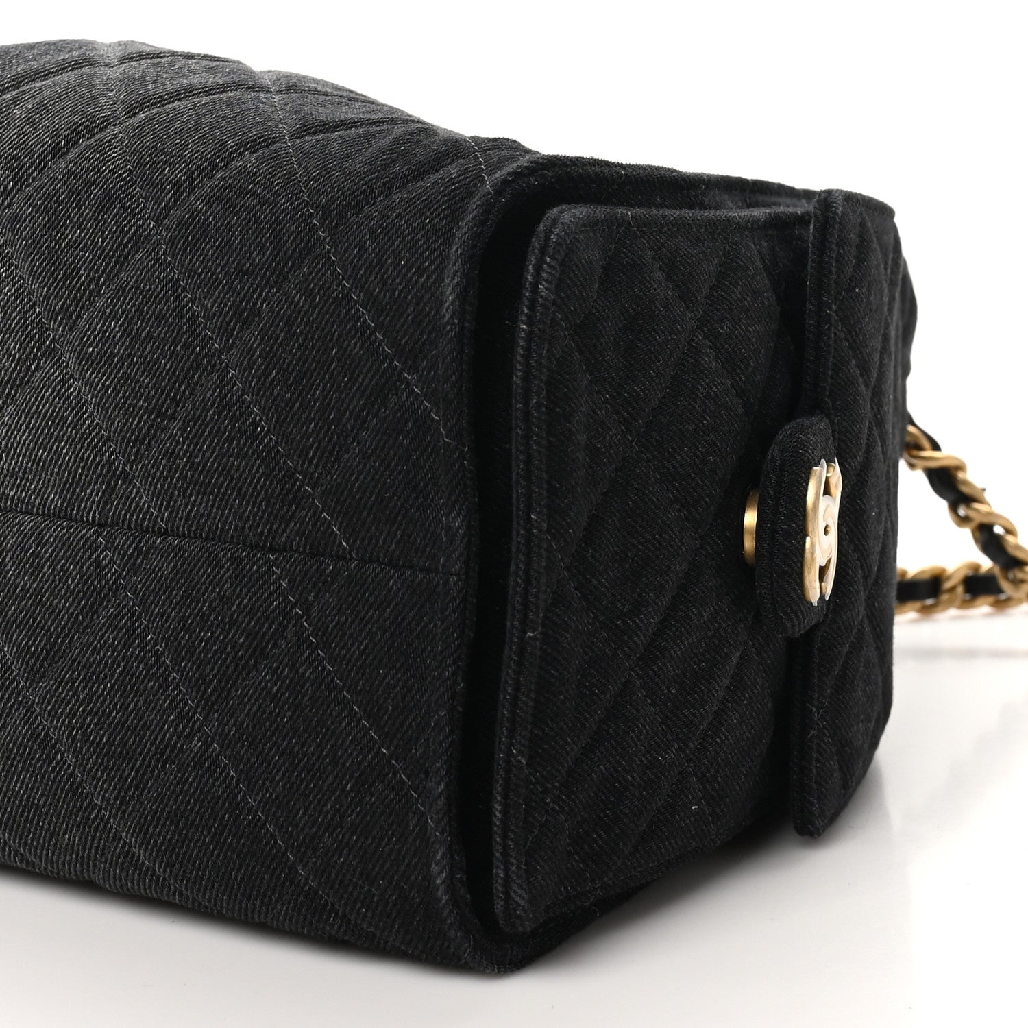 Washed Denim Quilted Small Chanel 25 Handbag Black