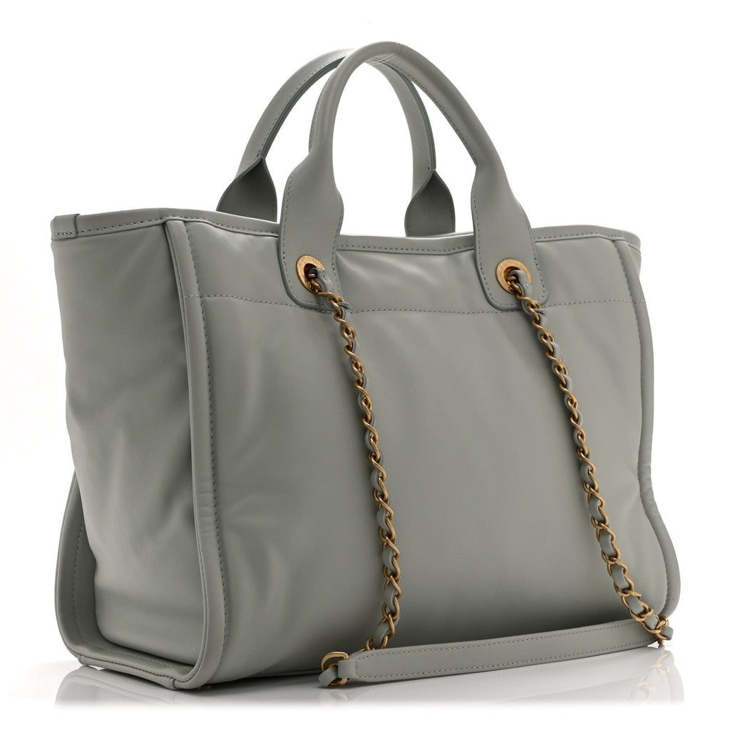 Calfskin Embossed Small Deauville Tote Light Blue