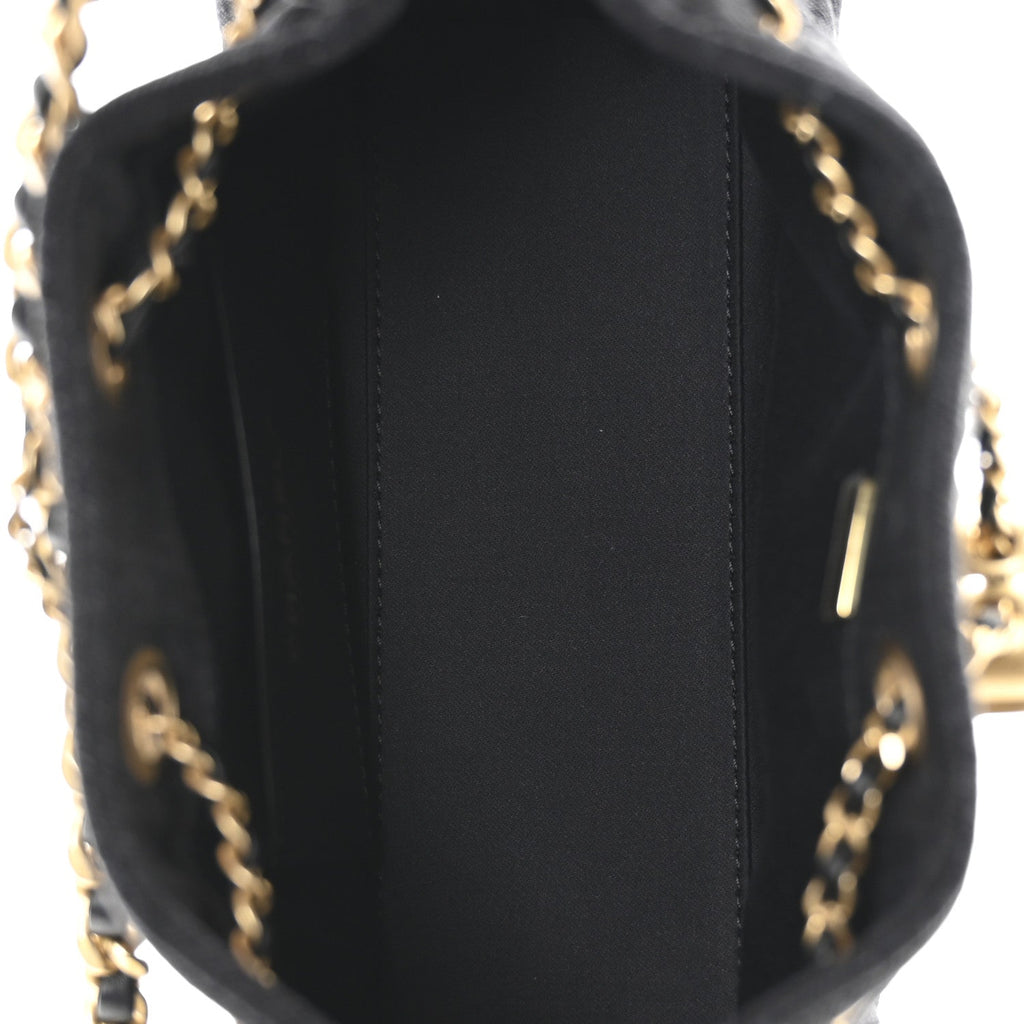 Washed Denim Quilted Mini Chanel 25 Handbag Black