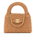 Braided Raffia Nano Kelly Flap Bag Dark Beige