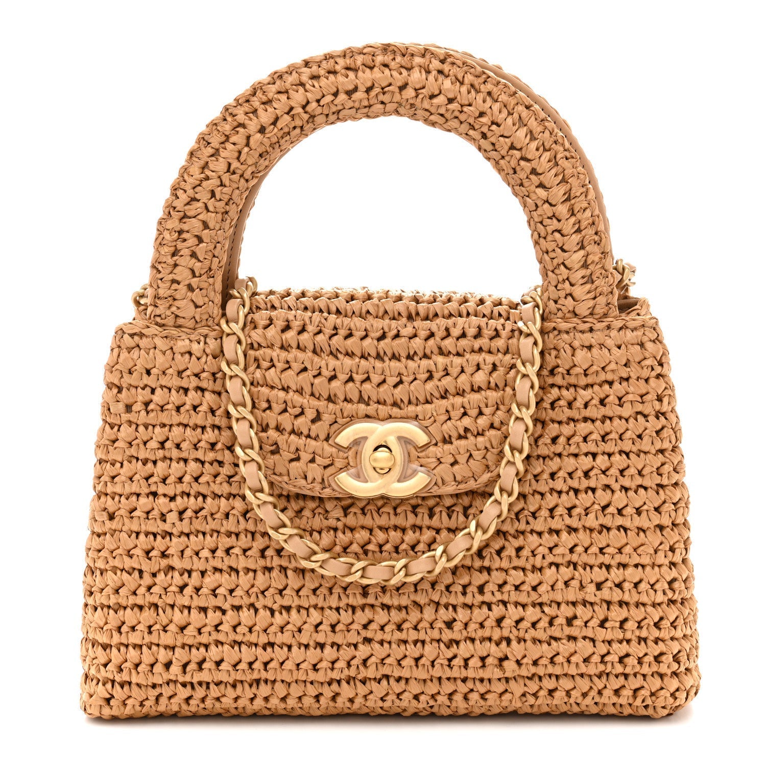 Braided Raffia Nano Kelly Flap Bag Dark Beige