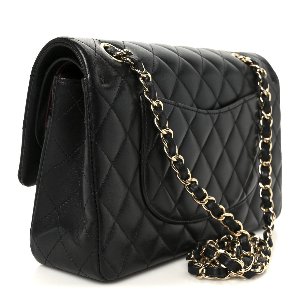 Lambskin Quilted Medium Double Flap Black
