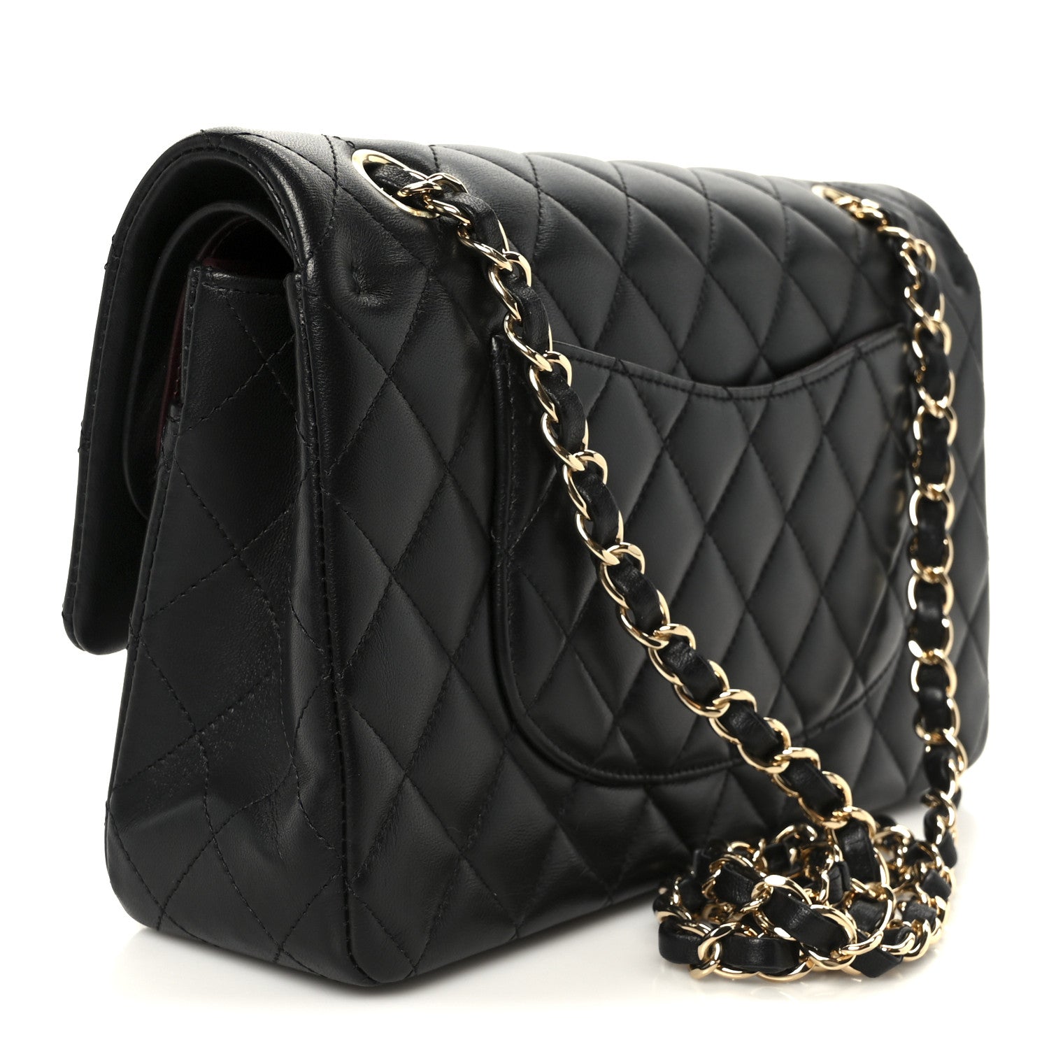 Lambskin Quilted Medium Double Flap Black