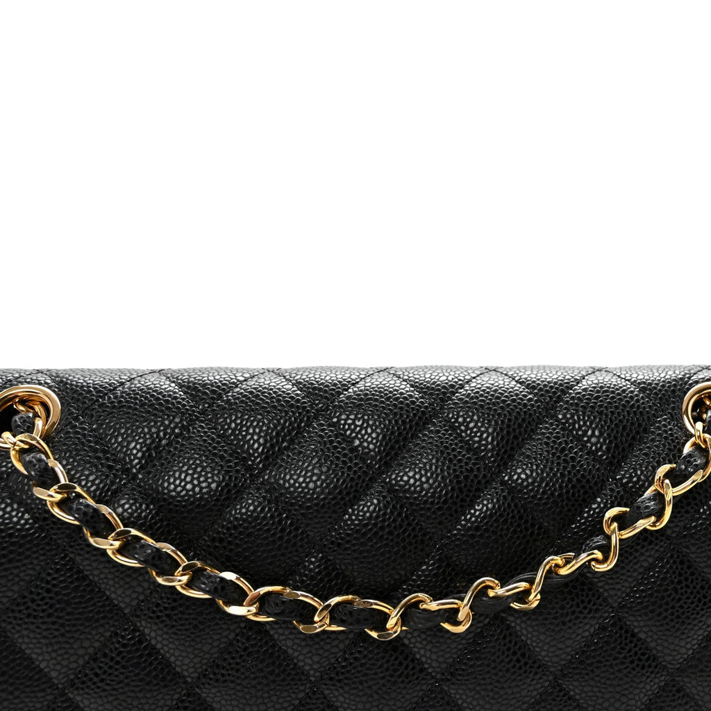 Caviar Quilted Medium Double Flap Black