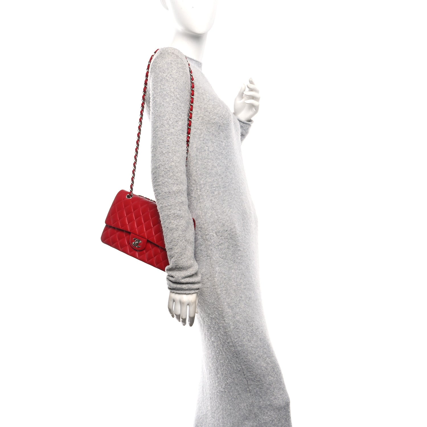 Lambskin Quilted Medium Double Flap Red