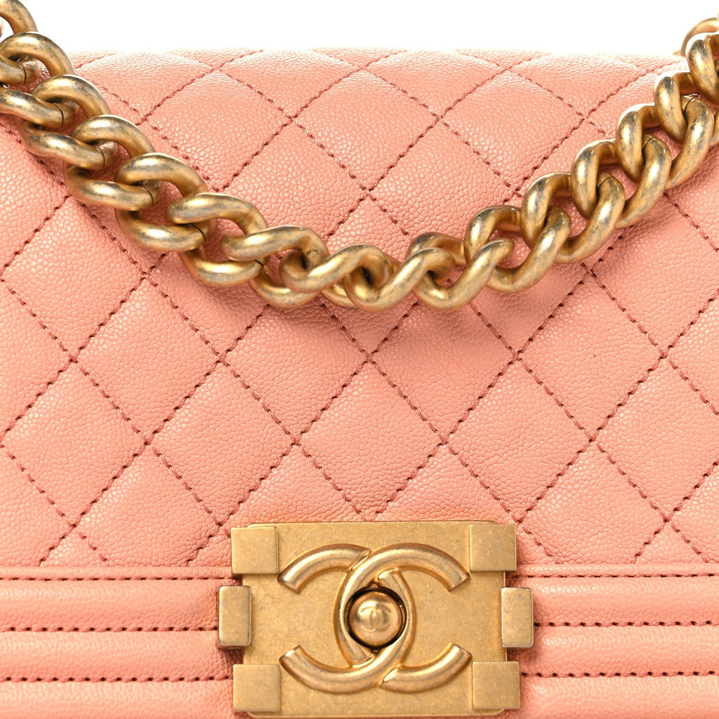 Caviar Quilted Small Boy Flap Light Pink