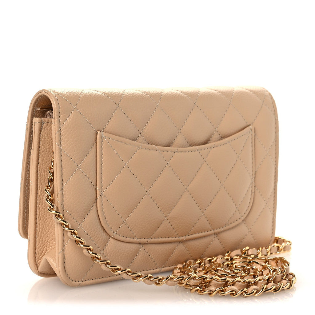 Caviar Quilted Wallet on Chain WOC Beige