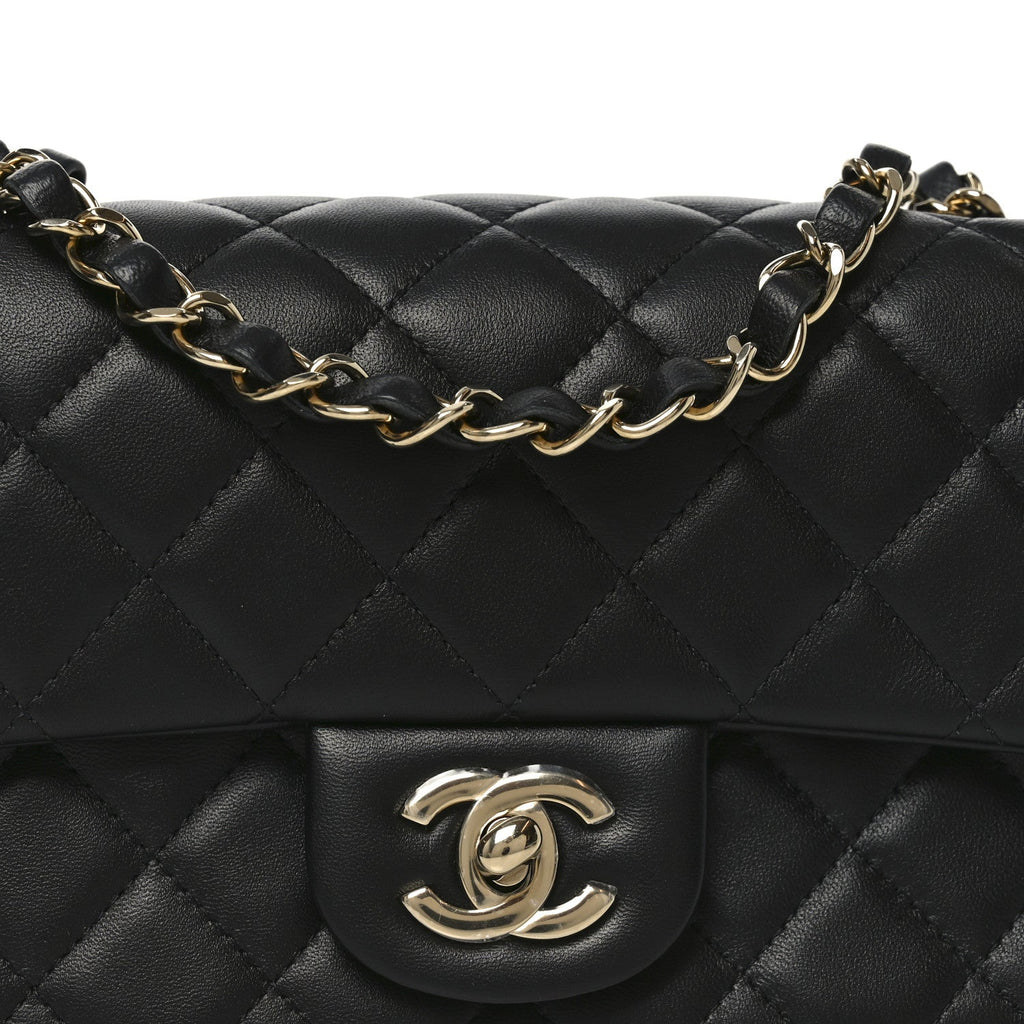 Lambskin Quilted Mini Rectangular Flap Black