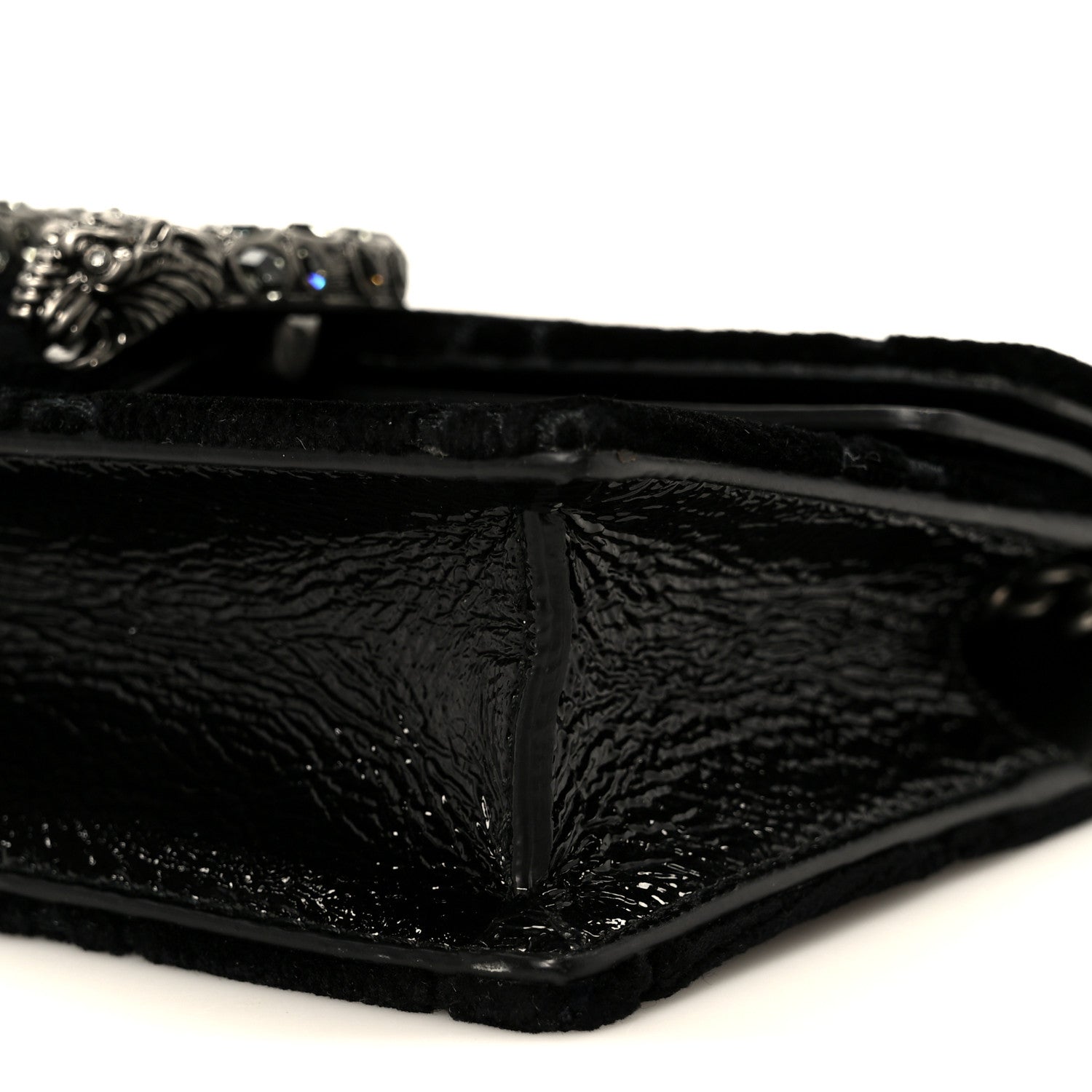Velvet Skipper Crystal GG Monogram Super Mini Dionysus Shoulder Bag Black