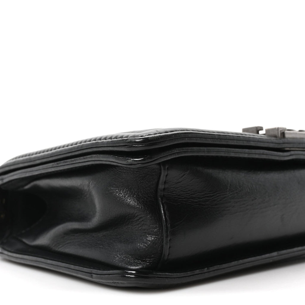Calfskin Crystal Embossed Medium Boy Flap Black